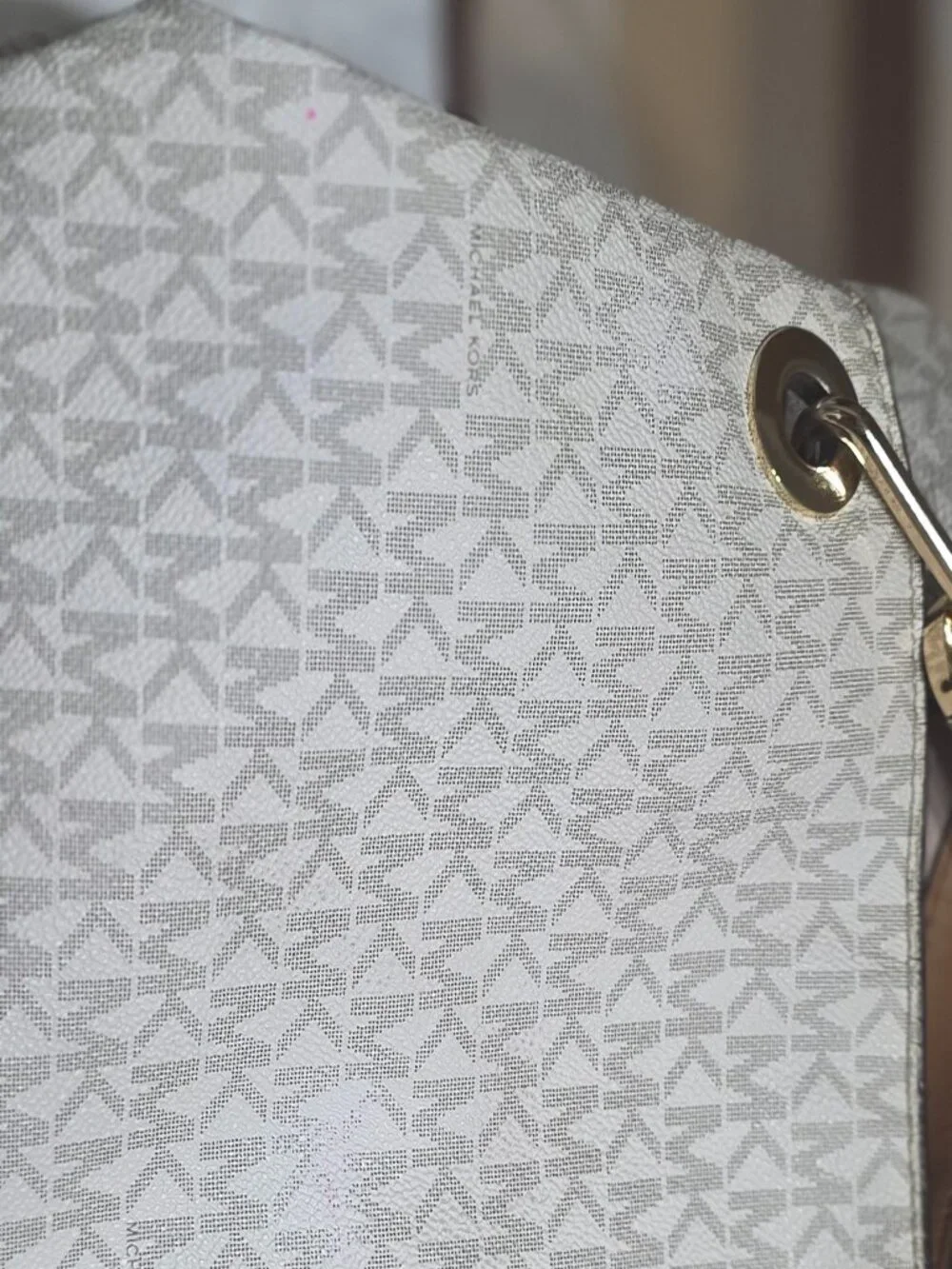 Michael Kors Bedford Large Vanilla Monogram Shoulder Bag Hobo Leather Trim